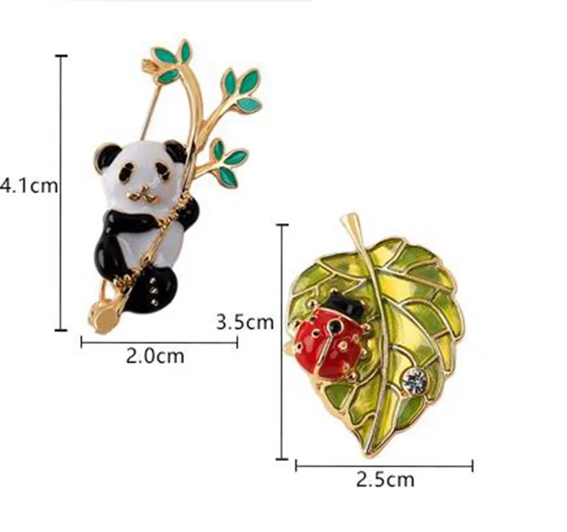 hele 10 stks / partij hoge kwaliteit metalen emaille blad lieveheersbeestje bamboe panda broche pin