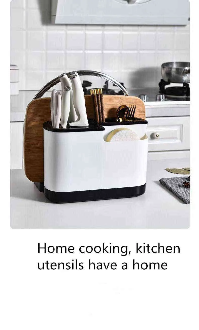 Multifunctional knife holder, cutting board, integrated storage rack for kitchen supplies, chopsticks, pot cover 211112