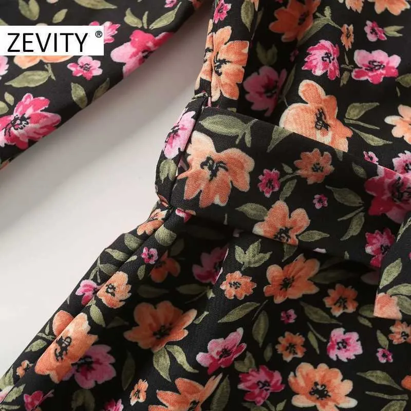 Zevity Jesień Kobiety Moda Skręcić Kołnierz Kwiat Drukuj Koszula Sukienka Biuro Damskie Chic Łok Kręty Sashes Casual Vestido DS4574 210603