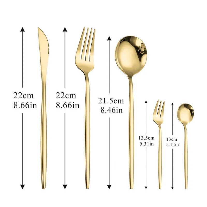 Porslin Guldplattform Sked Sätta Rostfritt Stål Västra Middag Kniv Fruktgaffel Tesked Torkaffär Ställ 6-bitars Golden Cutlery 211012