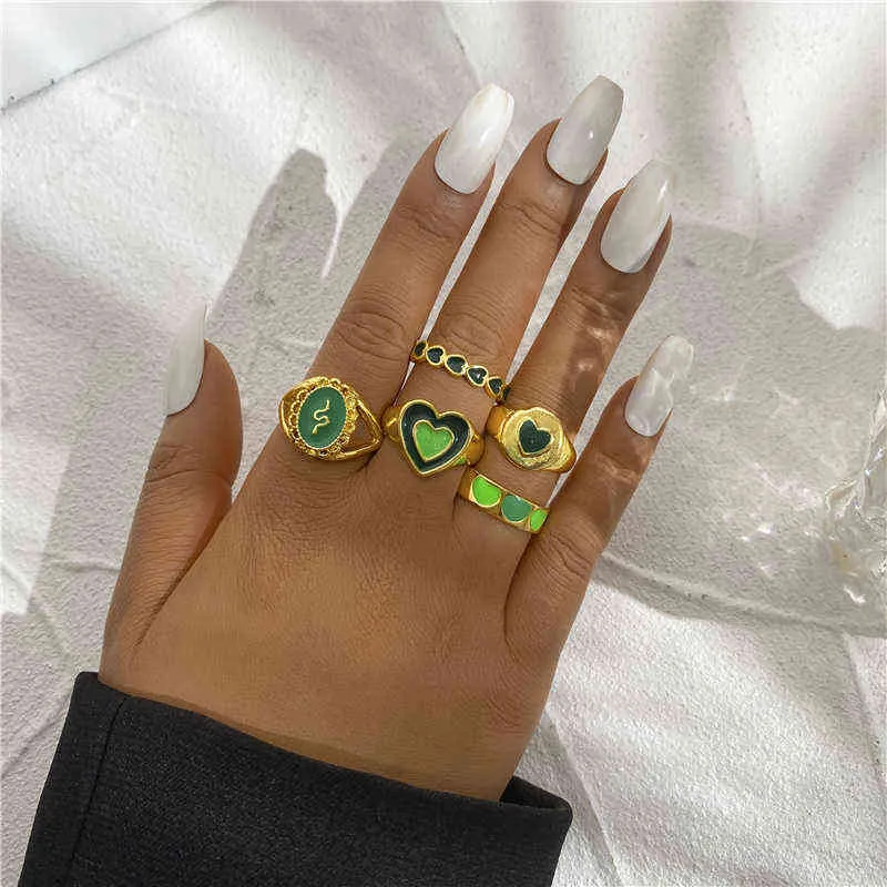 Kolorowy zestaw pierścionek serca Motyl Hurtownie Y2K Palec Biżuteria Zielony Różowy Regulowany Drop Metalowy Ręcznie malowany prezent Dla Dziewczyn G1125