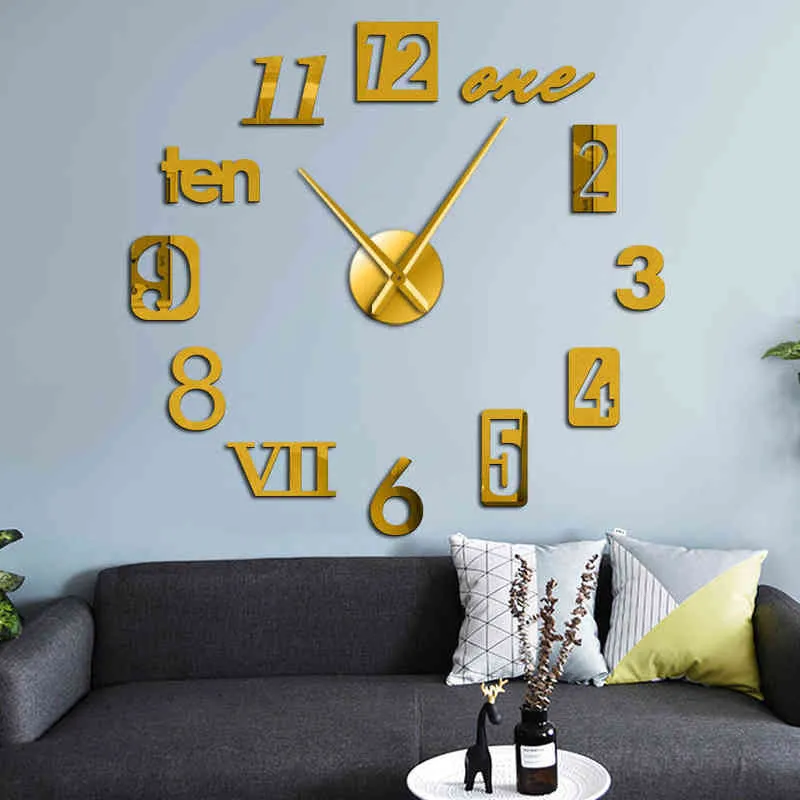 Mode Große Wanduhr 3D DIY Quarz Nadel Uhren Acryl Spiegel Aufkleber Uhren Wohnzimmer Wohnkultur Europa horloge H1230