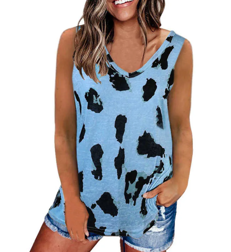 Kobiety Letni Casual Tank Vest Leopard Topy Bez rękawów Drukuj Camisoles V-Neck Streetwear Plus Size 210526