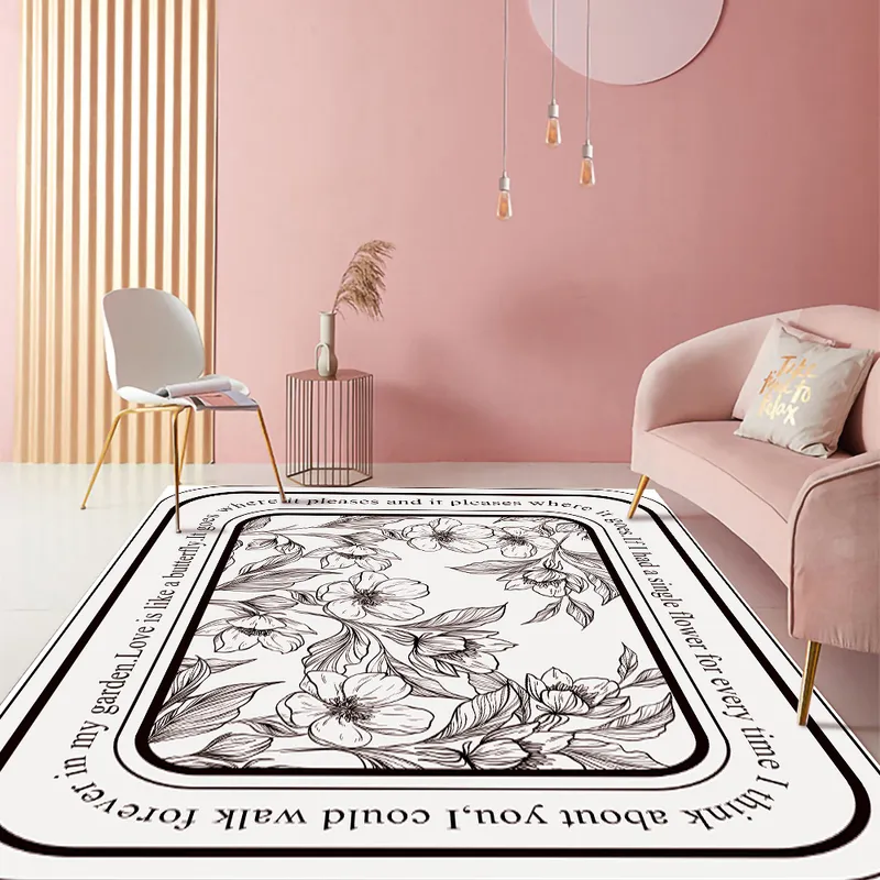 Modern Flower Carpet For Living Room Decoration Black and White Minimalist Fashion Rug Bedroom Anti-Slip Large Floor 220301