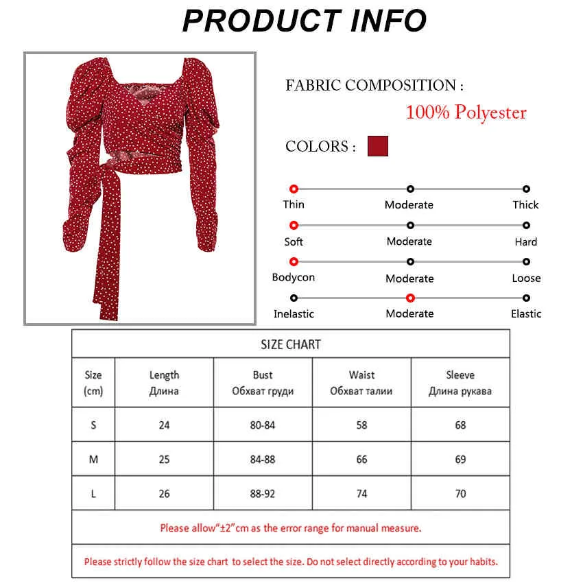 Sexy Crop Top Backless Polka Dot Shirts Women Lace Up Red V-Neck Puff Sleeve Woven Women's Blouse Autumn Summer Streetwear 210326