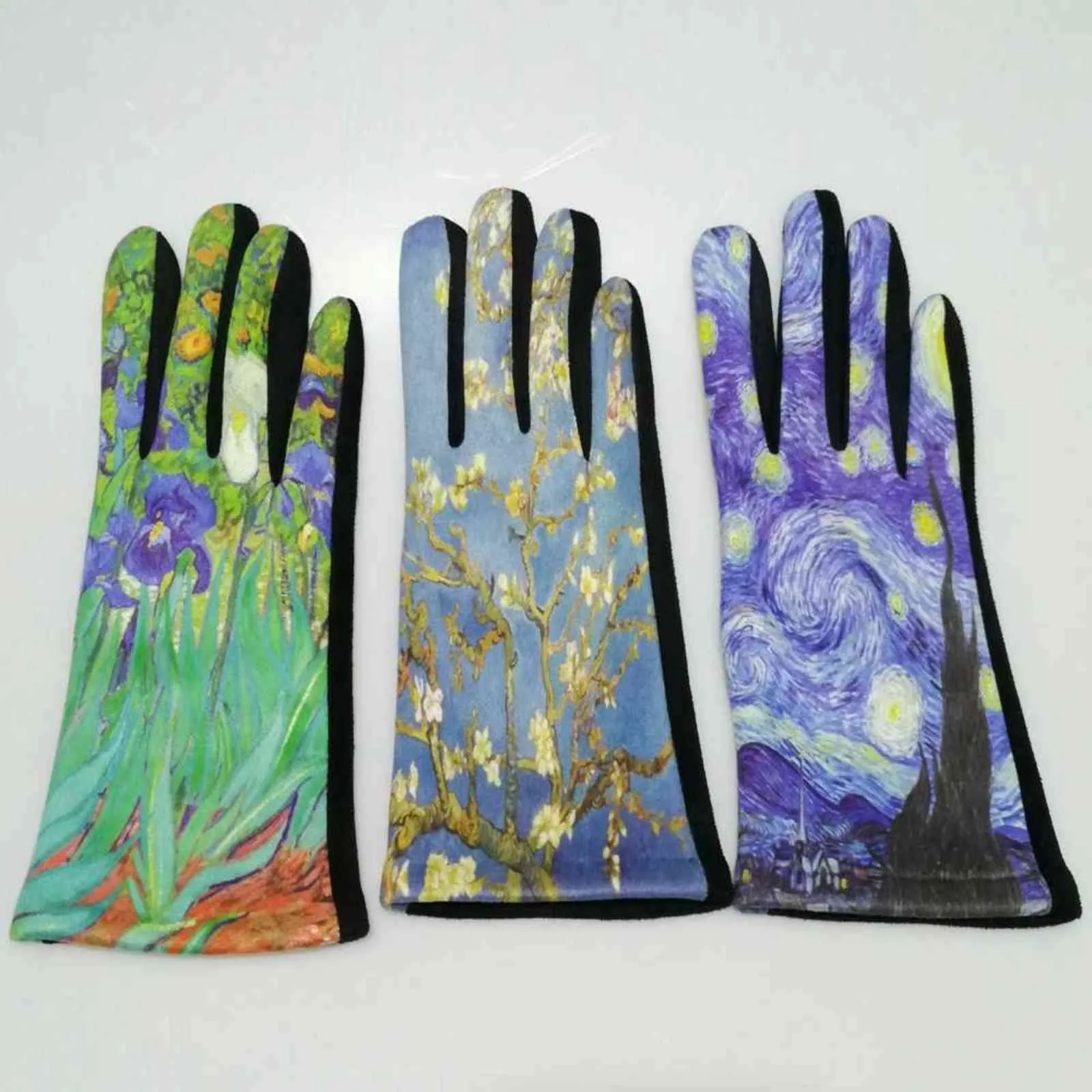 Van gogh luvas de pintura a óleo feminino impressão digital festa luvas marca luxo bordado toque sn luva femme ciclismo guantes4246628