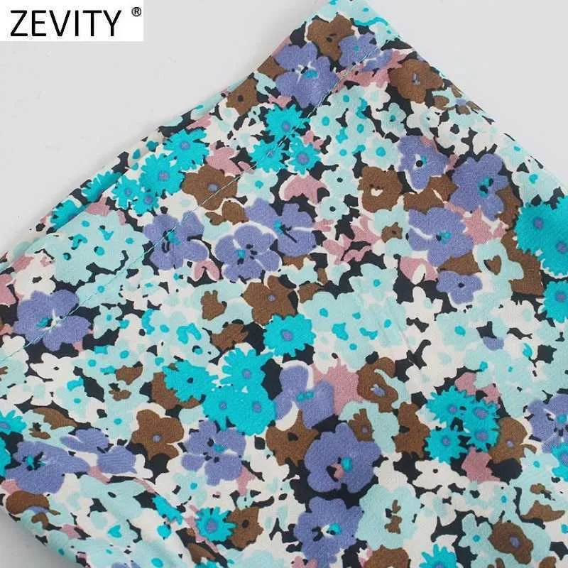 ZEVITY المرأة خمر جيوب التصحيح الأزهار بيرنت القوس الزنانير playsuits الإناث السراويل سيامي شيك عارضة ضئيلة السروال القصير P1131 210603