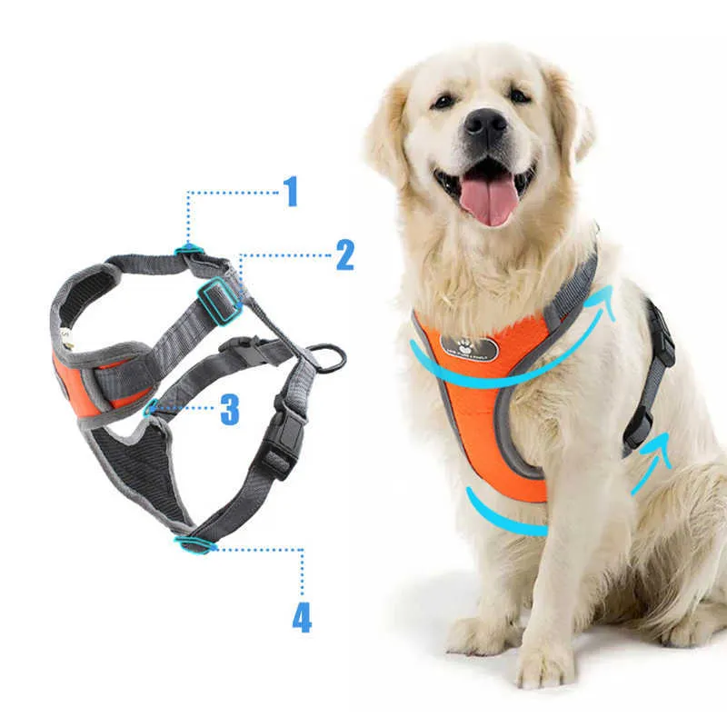 Pettorina cani Riflettente esterni No Pull Avventura Gilet animali Gilet cuccioli Cani di taglia media Gilet animali domestici Prodotto l'addestramento Cinghie pettorali 210729