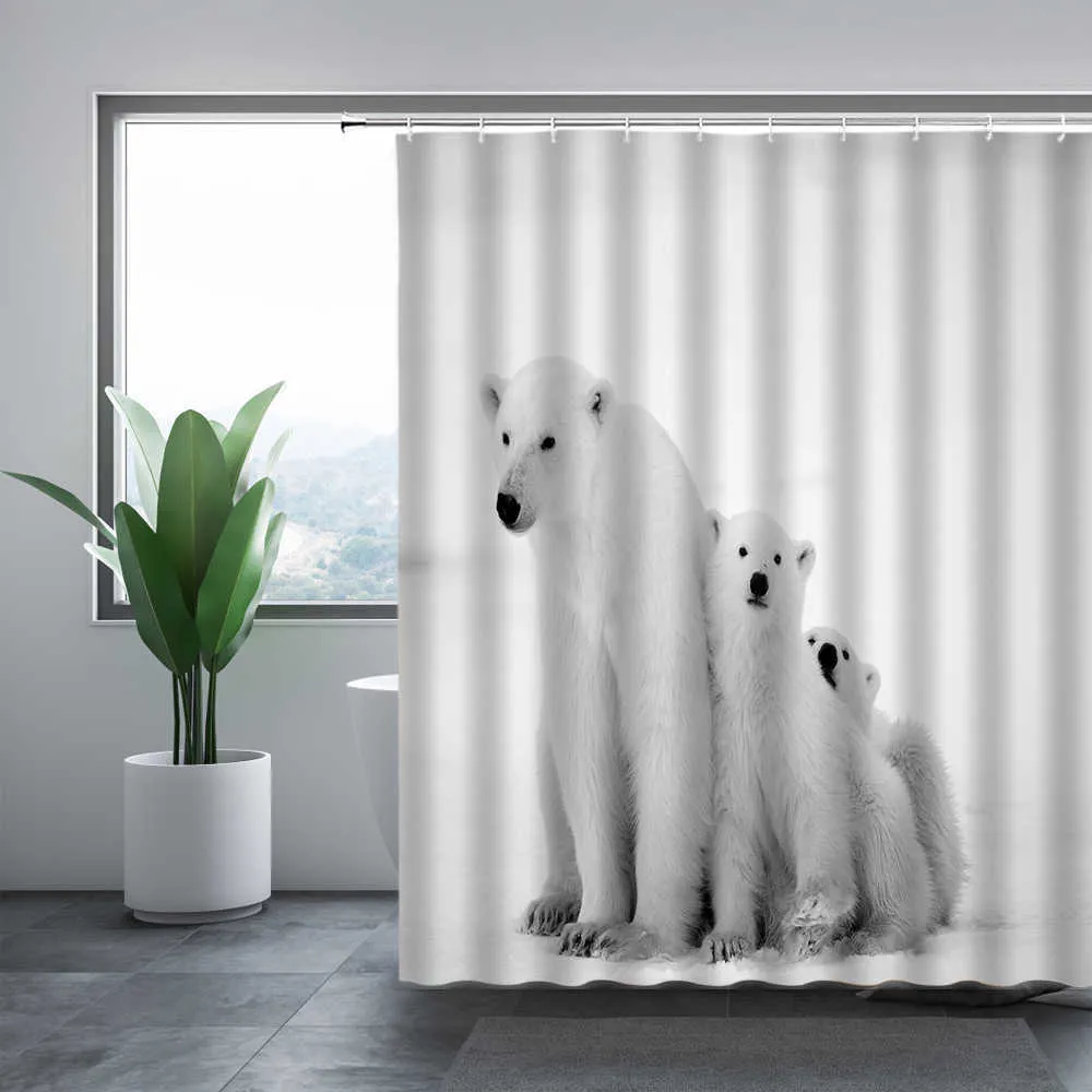 Rideau de douche lavable Highland Cow 3D Imprimer Tissu imperméable Faune Salle de bain Rideaux Animal Baignoire Décor avec crochets 210609