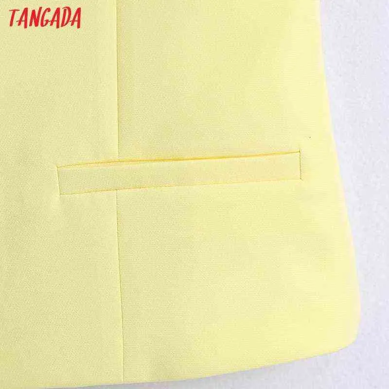 Tangada Femme Jaune Court Gilet Manteau Bureau Dames Gilet Sans Manches Blazer Outwear Élégant Top CE164 211120