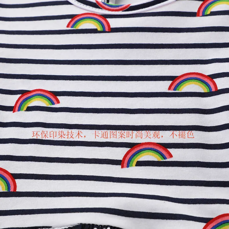 Springende meter Aankomst Kinderen Prinses Jurken Rainbow Print Stripe Kids Party for Girls Draag Baby Kostuum 210529