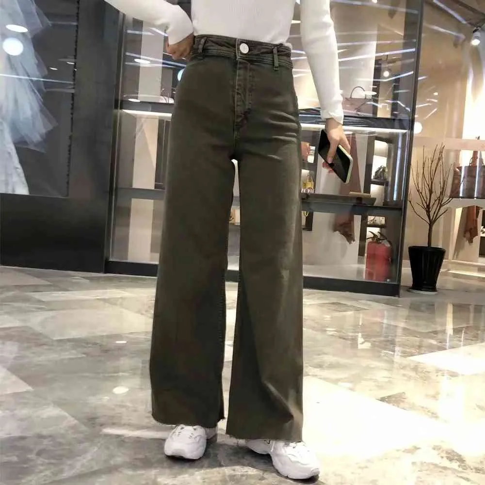 Frauen Mode Premium Marine gerade Jeans Damen High-Waist hinten aufgesetzte Taschen nahtlose Säume Hosen weibliche Hosen 210520
