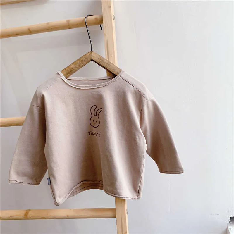 Herbst Kinder Koreanischen Stil Langarm T-shirts Jungen Mädchen Baumwolle Kaninchen T Shirts Kleinkind Kinder Nette Tops 210615