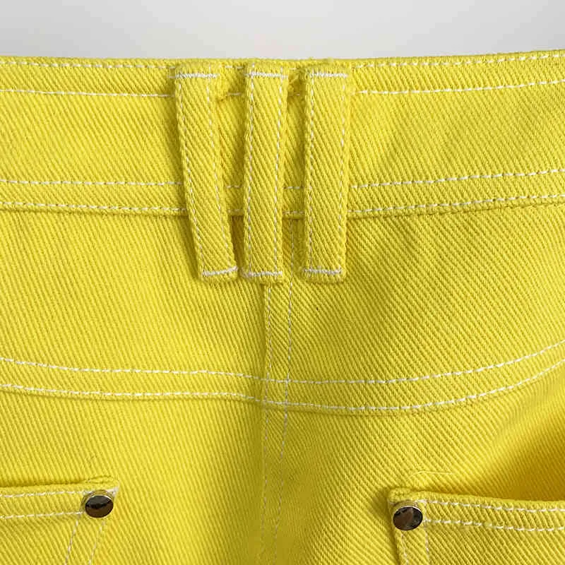 High Street EST Fashion Styliste Designer Jeans Femmes Top Couture Contraste Denim Crayon Pantalon Jaune 210521