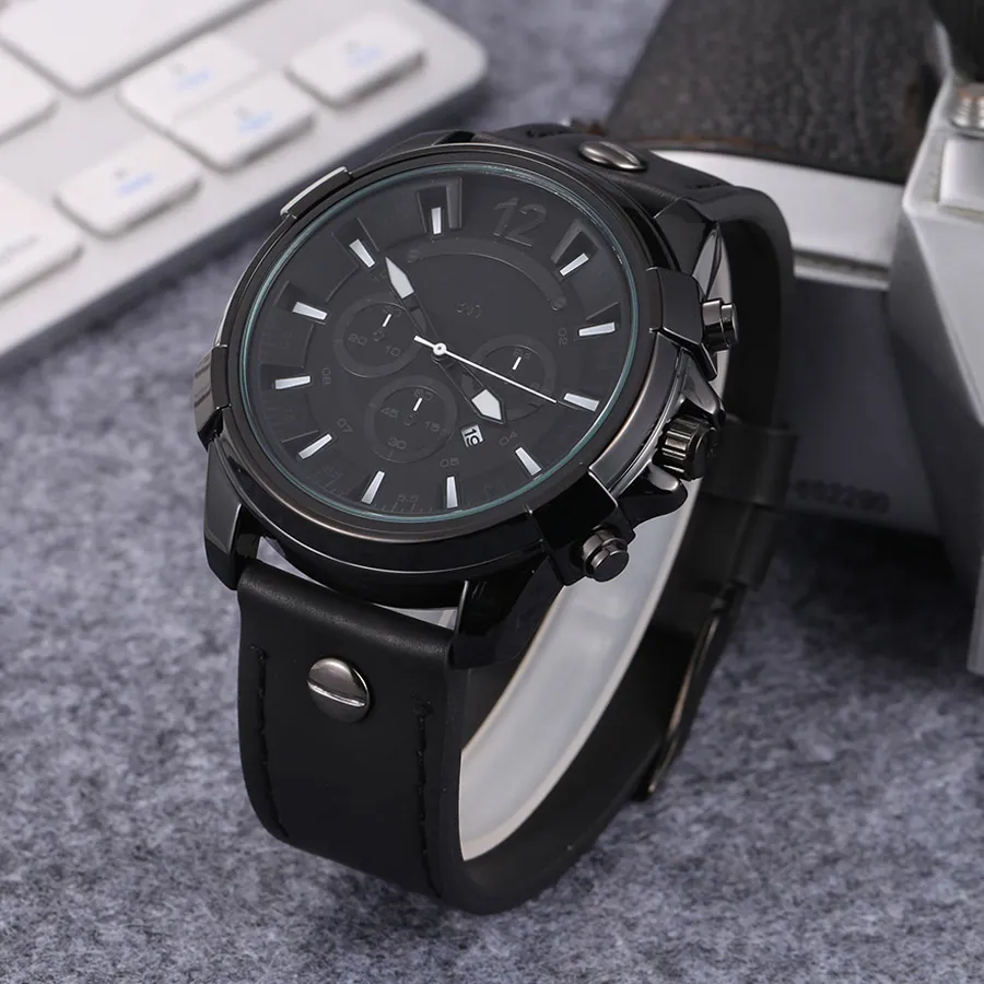 Modemarke Uhren Männer Großes Zifferblatt Stil Lederband Quarz-armbanduhr DZ013011