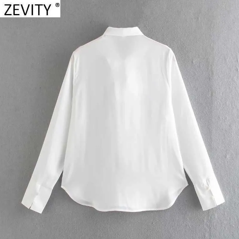 Zevity kvinnor elegant båge bundet krage solid smock blus kontor damer casual tröjor chic business kimono blusas toppar ls7660 210603