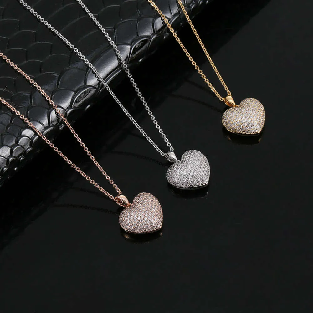 pendants fashion heartshaped full diamond clavicle sweet girl threedimensional love copper zirconium Necklace2046701
