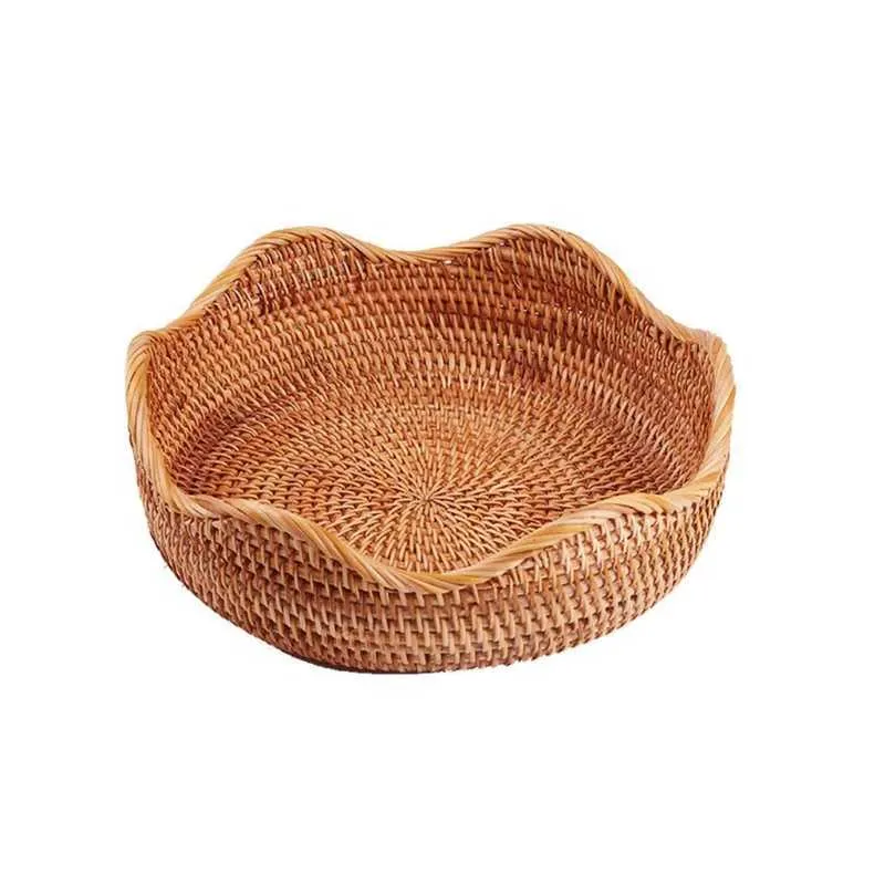 Hadewoven Rond Rotin Panier De Fruits En Osier Plateau De Nourriture Tissage Titulaire De Stockage Bol Pour Cosmétique Traditionnel Artisanat 210609