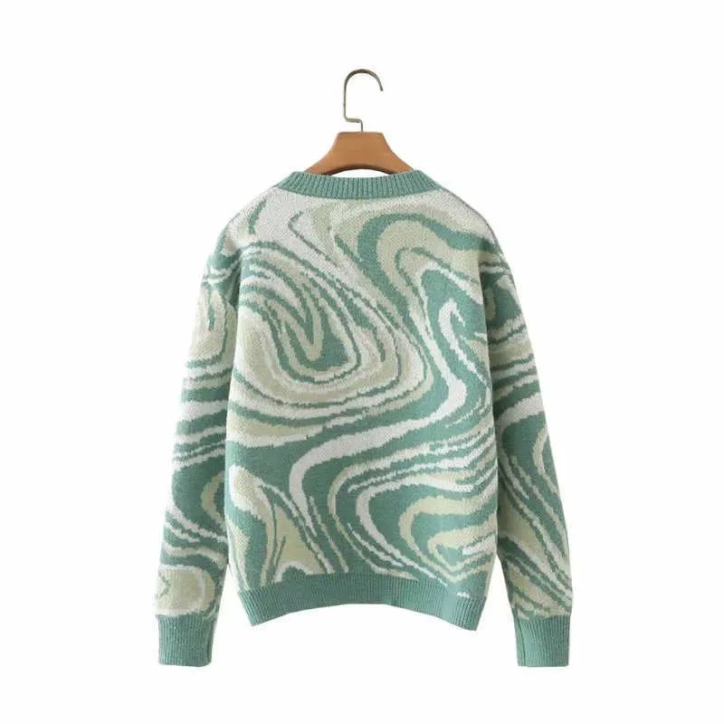 Tie Dye Print Gestrickte Langarm Damen Pullover Herbst Winter Harajuku Lose Mode Damen Y2k Casual Pullover 211011