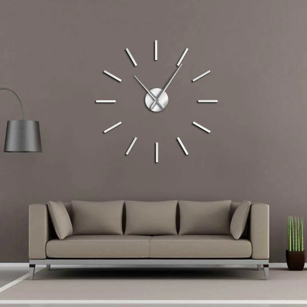 3D Grand Acrylique Effet Miroir Horloge Murale Conception Simple Art Décoratif Quartz Calme Balayage Moderne Mains Montre 210913