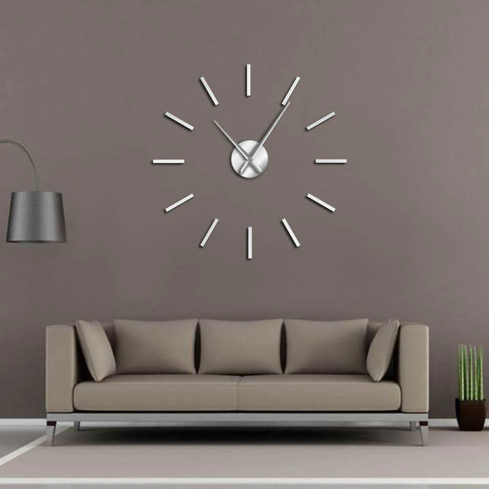 3D grand effet miroir acrylique horloge murale conception Simple Art décoratif Quartz balayage silencieux moderne mains montre 210913246p