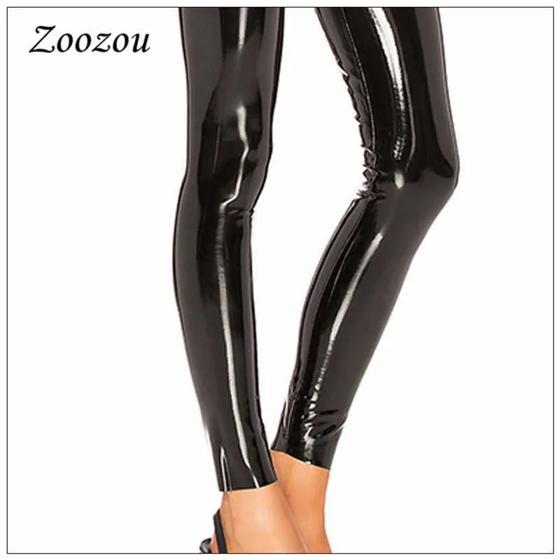 Black Skinny Latex Faux Leather Pants PU Pantent Leggings Commando Women Slim High Waist Sexy Bodycon Pant s CUSTOM 210925