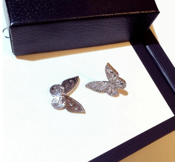 Diamond Butterfly Stud Earrings Women Sweet Simple Fashion Jewelry 925 Sterling Silver Wedding Butterfly Earring for Girls Gift299f