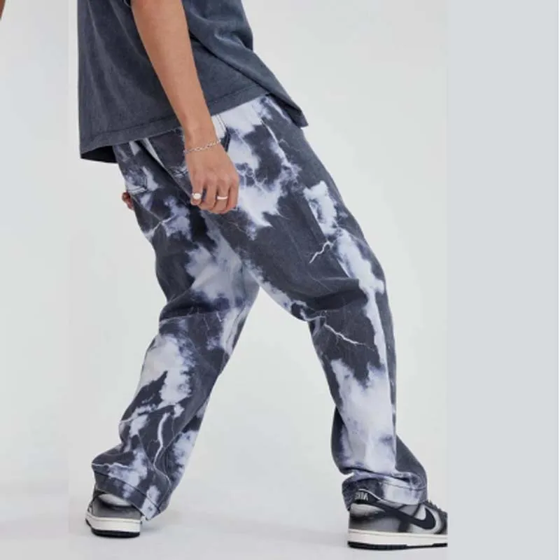 Pantalon droit décontracté imprimé teint par nœuds hommes Denim vêtements pour hommes confort décontracté ample Hip Hop garçons Jeans pantalon de survêtement