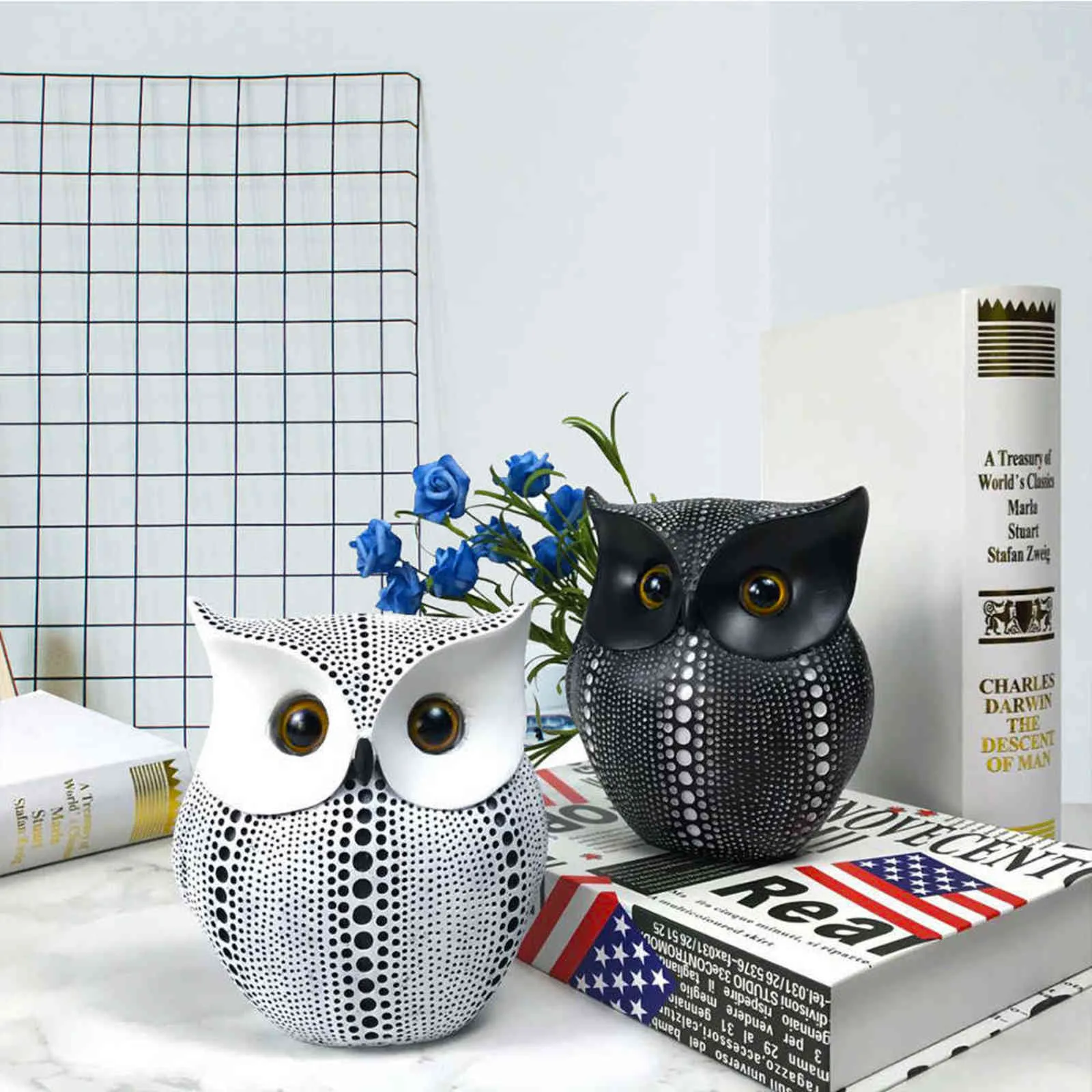 Small Crafted Owl Statue Bundle with Black and White for Home Decor Accents Living Room Bedroom Office Decoration 2111011879515
