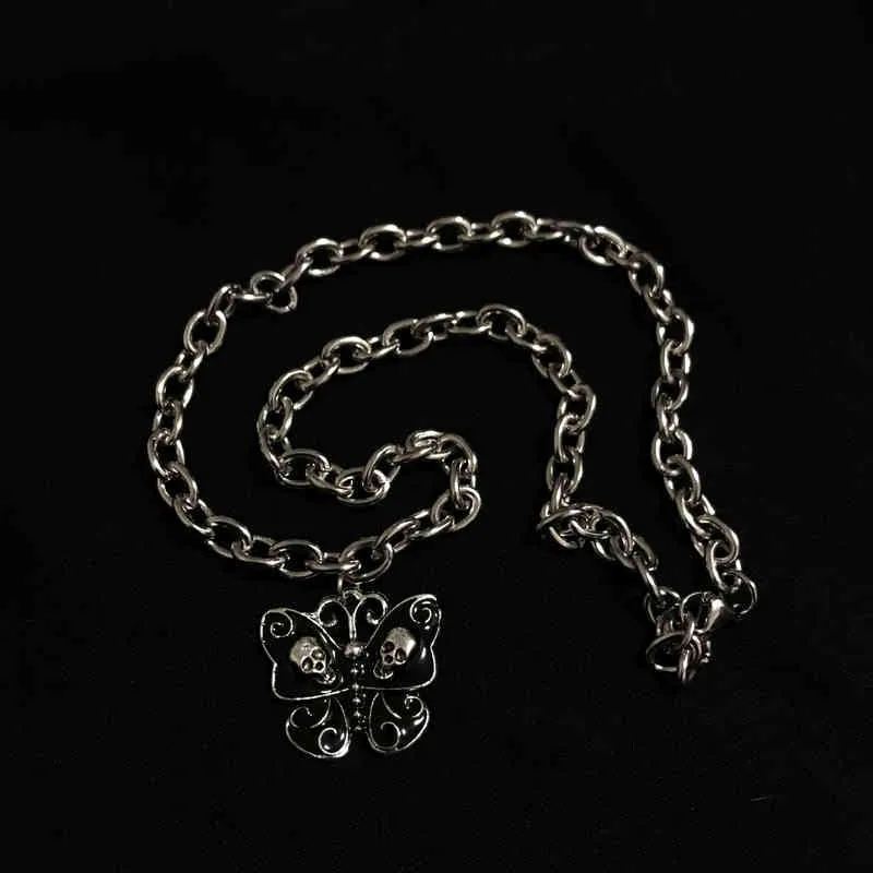 Cool Butterfly Skull Pattern Collana con ciondolo in metallo donna Ragazza Harajuku Vintage Punk Animal Collana girocollo gotica Gioielli G1206