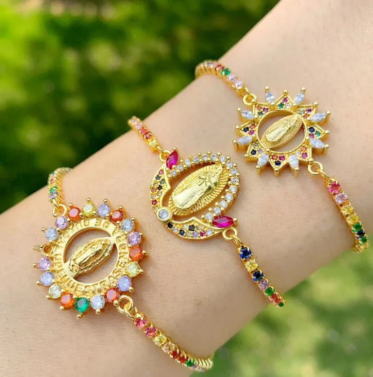 Bracelets en cristal vierge marie pour femmes, pendentif en or, bijoux chrétiens, vierge de guadalupe, GC104200f