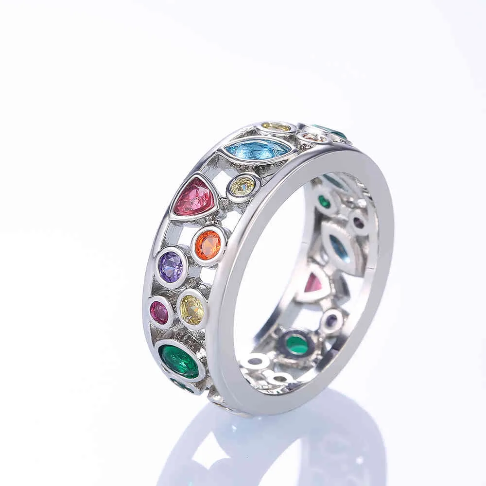 Huitan カラフルな女性中空幾何石リングカクテルパーティー女性の指輪ファンシースタイリッシュなリングジュエリー卸売