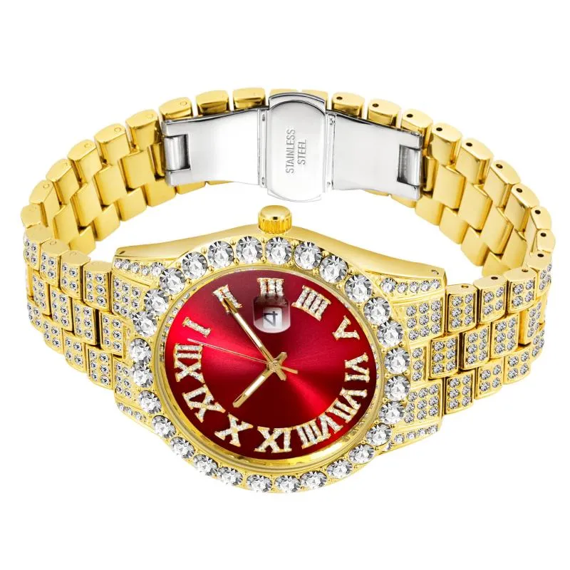 Hip Hop Trend 18k Gold Diamond Men's Watch Top Iced Out Waterproof Quartz Reloj HOMBRE WRISTWATCHES284I