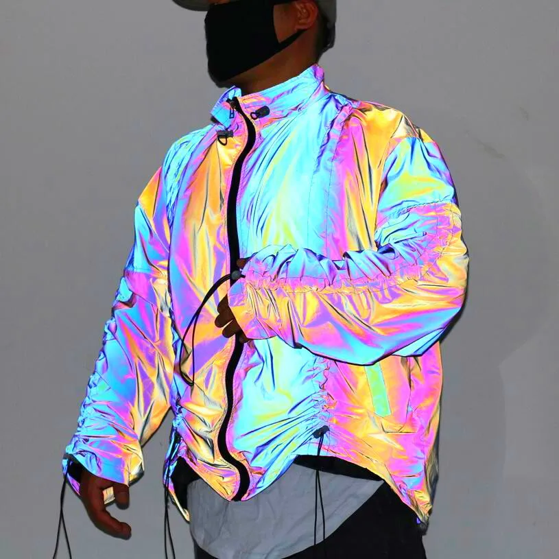 Rainbow Reflecterende Jassen Mannen Nachtclub Hip Hop Jas Mens Harajuku Stijl Japanse Streetwear Oversized Windbreaker Jassen 210524