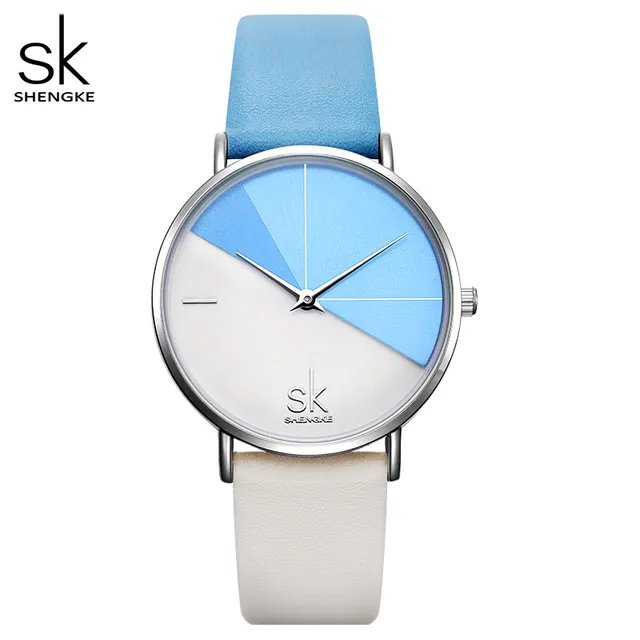 Shengke sk féminins bracelet watch set cuir poignet watch vintage Lady montre une horloge irrégulière mujer bayan kol saati montre féminino274w