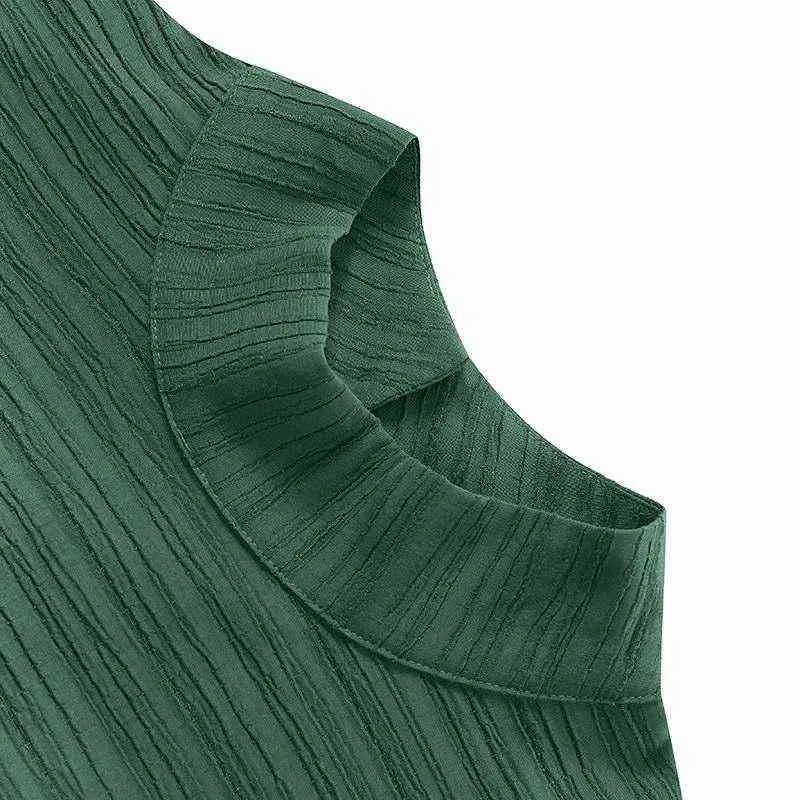 Vonda midi klänningar för kvinnor faldas pläterad hög nacke solid färg klänning dam sida slit 3/4 ärm A-line solid vestido överdimensionerad Y220214
