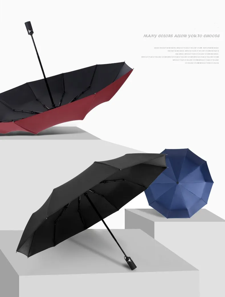Starkt vindtät automatiskt regnparaply kvinnor 3 vikande kvinnliga manliga 10 ben lyxiga stora affärs paraplyer män paraguas