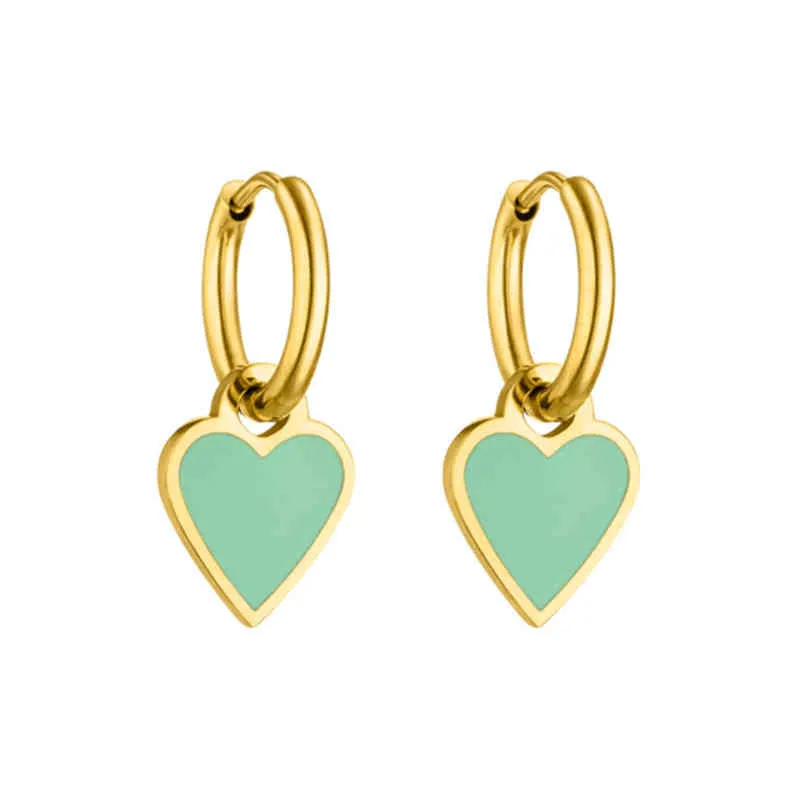 Mavis Hare Luxus-Edelstahl-Ohrringe in Grün mit hübschen Herzanhängern als Valentinsgeschenk