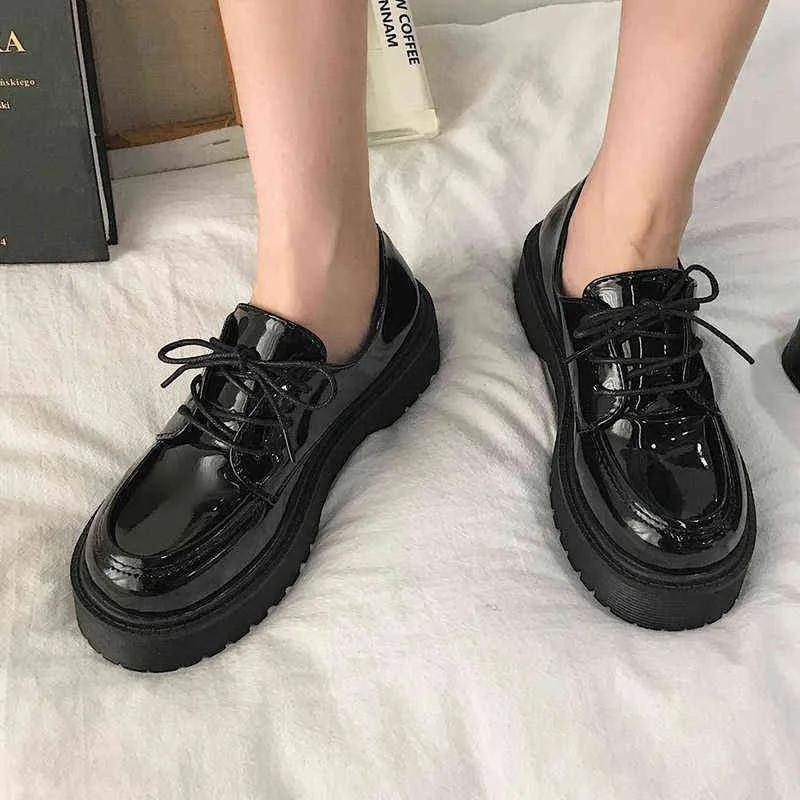 ドレスシューズChaussuresàlacetsja Cuir Verni注ぐFemmesSouliersàSemelleÉpaisseスタイルLolita Souliers Oxford Noirs注入口9110N 220309