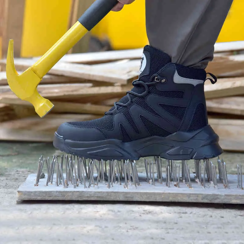 SUADEX Sapatos de segurança no trabalho para homens com biqueira de aço botas respiráveis antifuro calçados de segurança indestrutíveis 211217