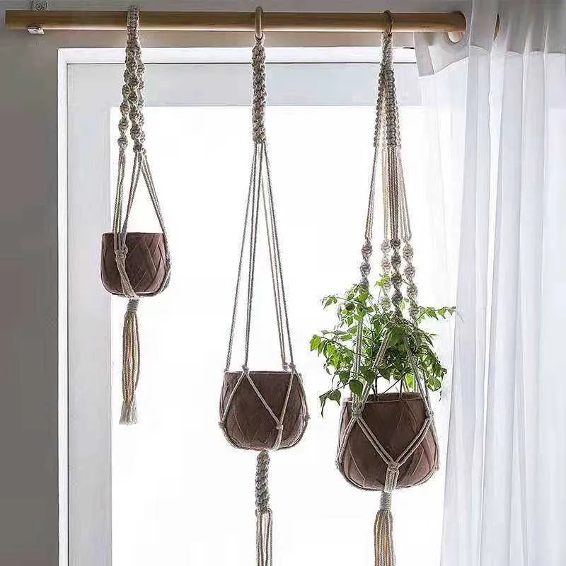 Macrame parede pendurado plantador cabides ar planta gancho titular varanda decoração parede plantador pote tecido cesta boêmio makrama 210307k