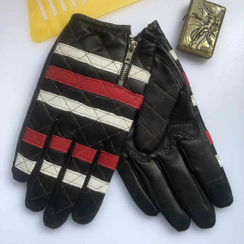 Genuine Leather Prisoner Motorcycle Gloves Men's Cycling Winter Ridding Mitten S2144302L