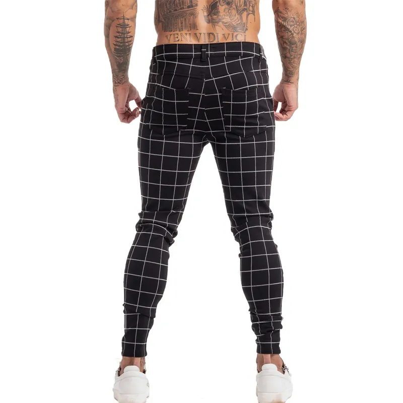 Hommes Skinny Chino Pantalon Automne Hiver Noir Plaid Pantalon Skinny Pantalon Hommes Taille Haute DROPSHIPPING zm388