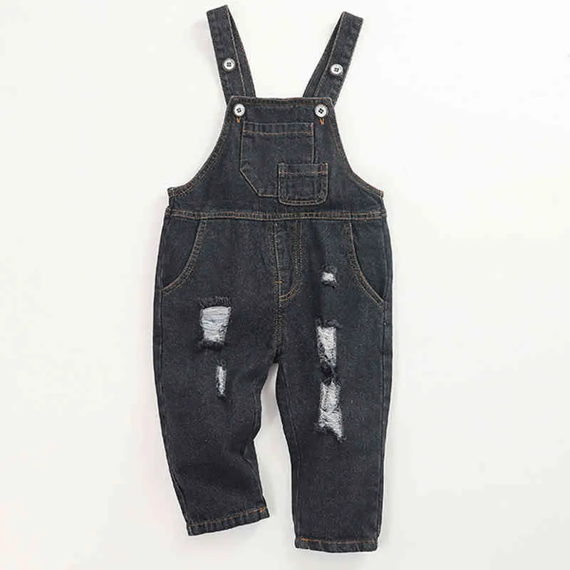 Salopette di jeans bambini Primavera Ragazzi e ragazze Strappato Casual Tute bambini Abbigliamento Pantaloni 210515