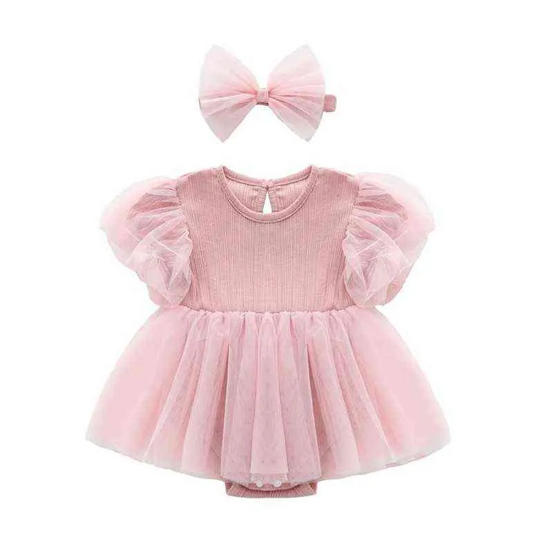 Baby Girls Summer Dress Nyfödda 3 månader 6 månader 9 månader 12months Vitgul rosa prinsessans fest och bröllopsklänning KF074 G1129