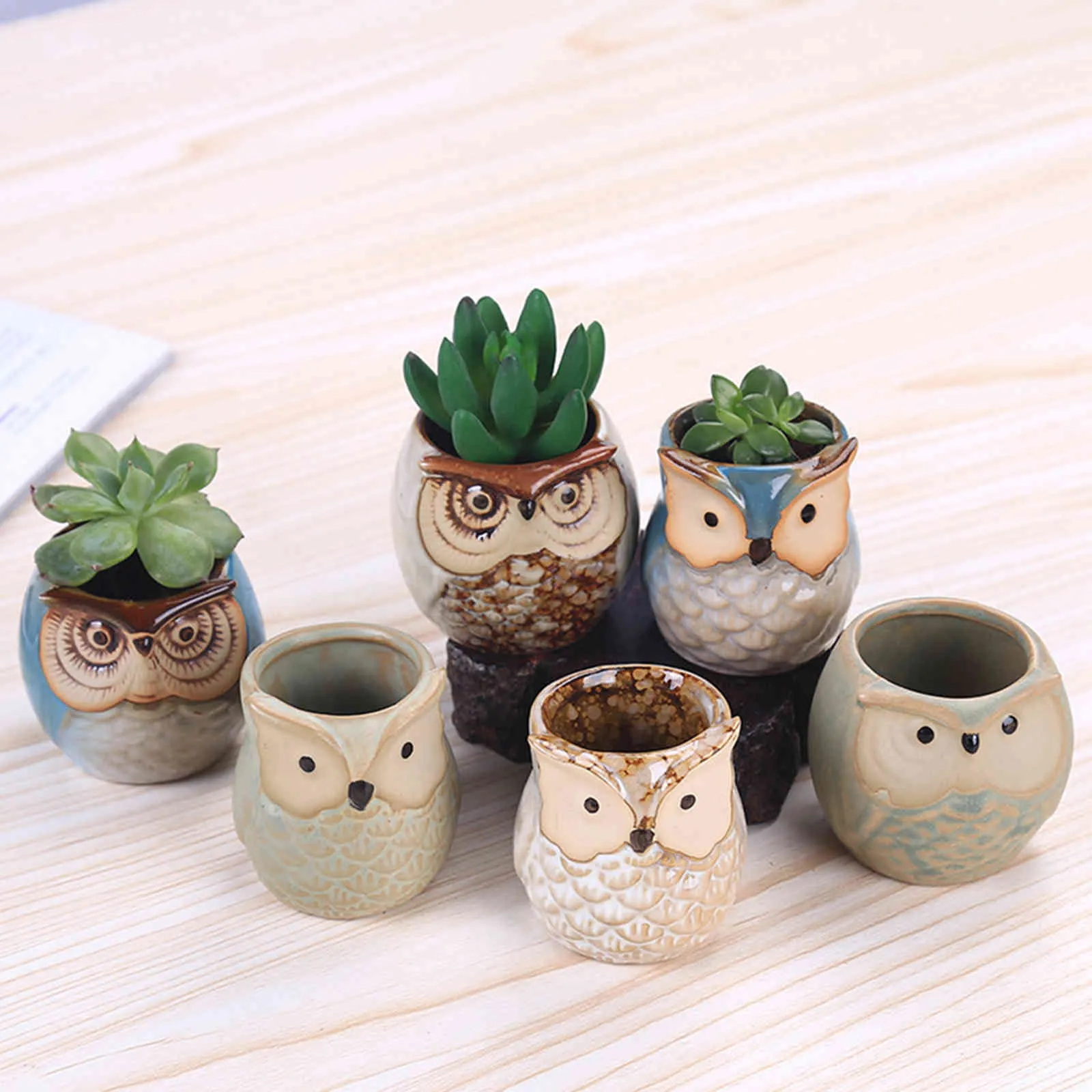 1 pièces belle mini pot en céramique bureau planteur pour plante succulente bonsaï fleur cactus hibou pot cadeaux pour femmes filles garçons enfants Y0314242d