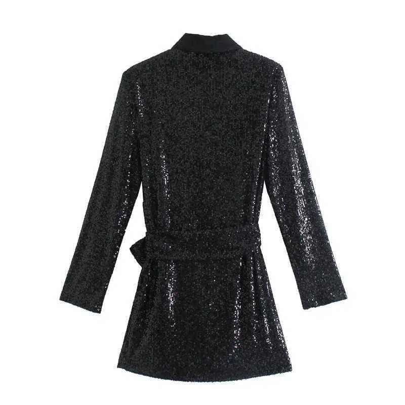 TRAF ZA Wrap Sequin Jurk Vrouw Vintage Mini Glitter Jurk Vrouwen Elegante Zwarte Korte Party Jurken Lange Mouw Nachtjurken G1214