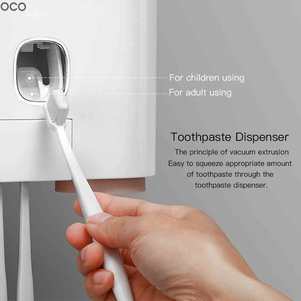 ECOCO Portaspazzolino Spremitura automatica Dispenser di dentifricio Montaggio a parete Spazzolino da denti Tazza di dentifricio Accessori il bagno 210322