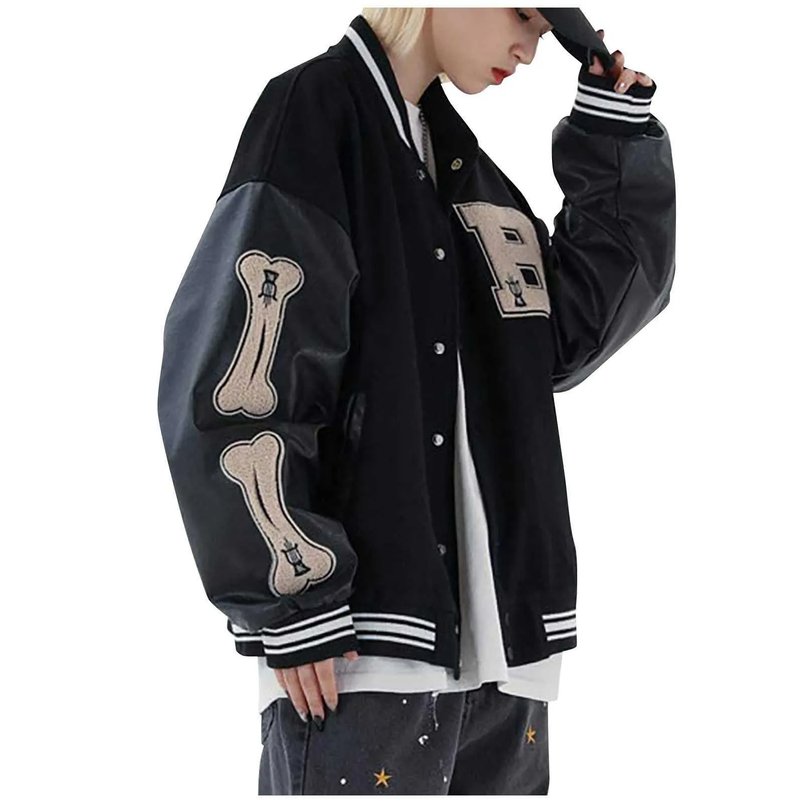 ファッションのスタイリッシュなイギリスのジャケット2021ヒップホップの街路壁のジャケットコート文字b骨刺繍爆撃機カレッジジャケット＃F4 x0621