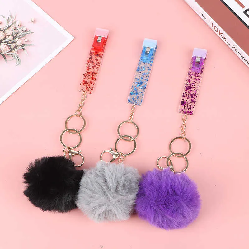 Porte-clés en acrylique pour cartes de débit et de crédit, boule bouffante d'amour personnalisée, Atm Swaggy, Clip en plastique pour ongles longs G1019